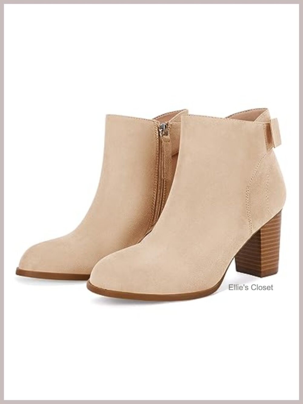 Coutgo Women's Suede Ankle Boots Chunky Block Heel Bow Tie Pointed Toe Side Zip